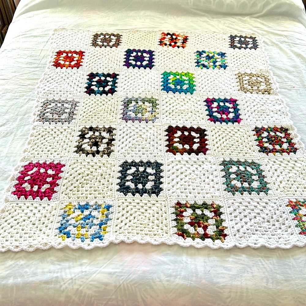 Homemade granny square afghan 38”x 46”